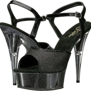 Noir Glitter 15 cm DELIGHT-609-5G Talons Hauts Plateforme