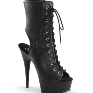 Noir Mat 15,5 cm DELIGHT-1016 Plateforme Bottines Bout Ouvert