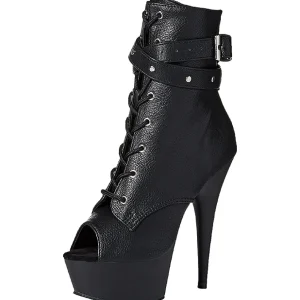 Noir Mat 15 cm DELIGHT-1033 Plateforme Bottines Bout Ouvert