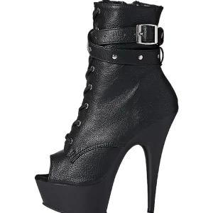 Noir Mat 15 cm DELIGHT-1033 Plateforme Bottines Bout Ouvert