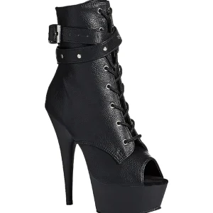 Noir Mat 15 cm DELIGHT-1033 Plateforme Bottines Bout Ouvert