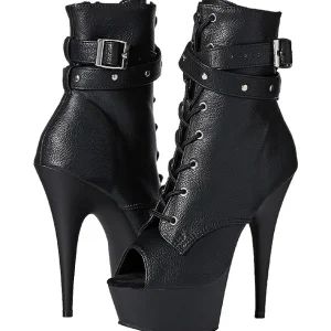 Noir Mat 15 cm DELIGHT-1033 Plateforme Bottines Bout Ouvert