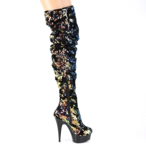 Noir Paillettes 15 cm DELIGHT-3004 bottes cuissardes pleaser