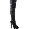 Noir Paillettes 15 cm PLEASER BLONDIE-R-3011 Cuissardes Haut Talon