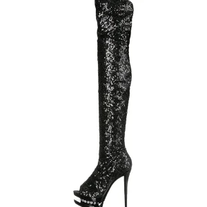 Noir Paillettes 15 cm PLEASER BLONDIE-R-3011 Cuissardes Haut Talon