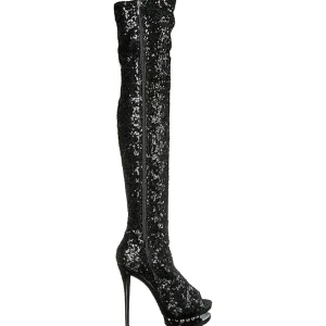 Noir Paillettes 15 cm PLEASER BLONDIE-R-3011 Cuissardes Haut Talon