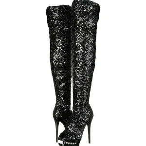 Noir Paillettes 15 cm PLEASER BLONDIE-R-3011 Cuissardes Haut Talon