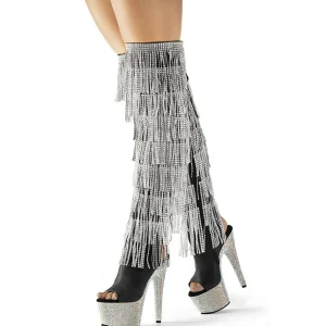 Noir Similicuir 18 cm BEJRSF-7 bottes a frangees pour femmes a talon