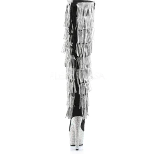 Noir Similicuir 18 cm BEJRSF-7 bottes a frangees pour femmes a talon