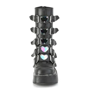 Noir Similicuir 5 cm EMILY-330 plateformes bottes à boucles pour femmes