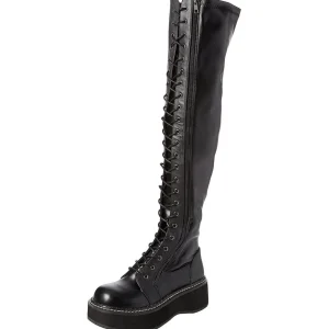 Noir Similicuir 5 cm EMILY-375 bottes cuissardes à lacets