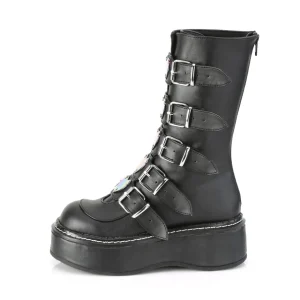 Noir Similicuir 5 cm EMILY-330 plateformes bottes à boucles pour femmes