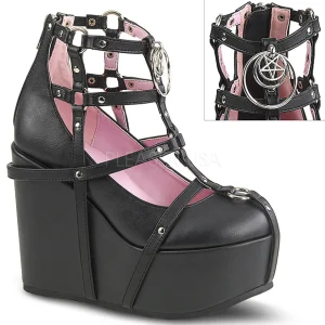 Noir Similicuir 13 cm POISON-25-1 bottines lolita talons compensées