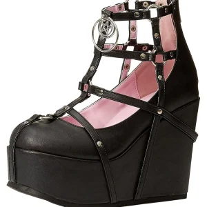 Noir Similicuir 13 cm POISON-25-1 bottines lolita talons compensées
