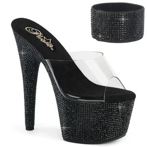 Noir strass 18 cm BEJEWELED-712RS talon haut avec manchette de cheville