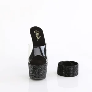Noir strass 18 cm BEJEWELED-712RS talon haut avec manchette de cheville