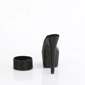 Noir strass 18 cm BEJEWELED-712RS talon haut avec manchette de cheville