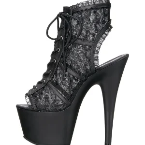 Noir tissu en dentelle 18 cm ADORE-796LC bottines à lacets femmes