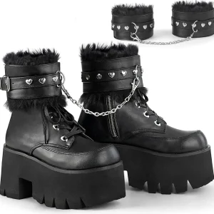 Noir Vegan 9 cm ASHES-57 bottines à talons épais plateforme lolita