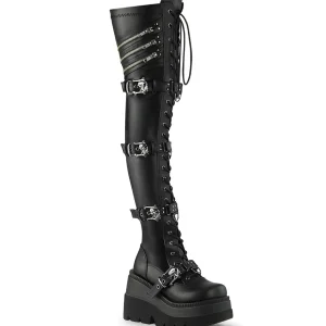 Noir Vegan 11,5 cm SHAKER-420 bottes cuissardes à lacets