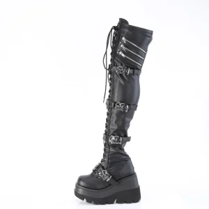 Noir Vegan 11,5 cm SHAKER-420 bottes cuissardes à lacets