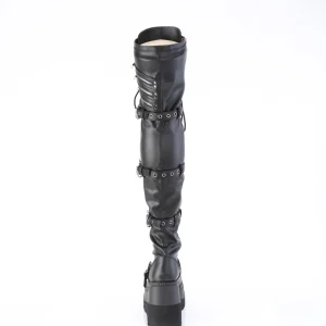 Noir Vegan 11,5 cm SHAKER-420 bottes cuissardes à lacets