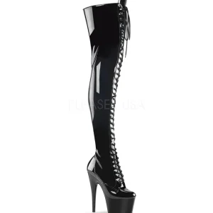 Noir Verni 18 cm ADORE-3023 Plateforme cuissardes et genoux
