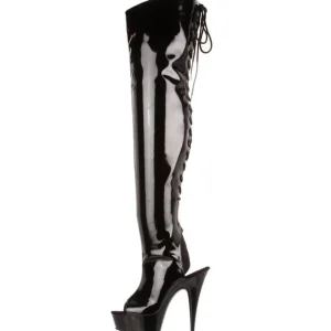 Noir Verni 15,5 cm DELIGHT-3017 Cuissardes Bottes Plateforme