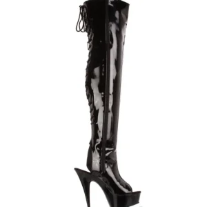 Noir Verni 15,5 cm DELIGHT-3017 Cuissardes Bottes Plateforme