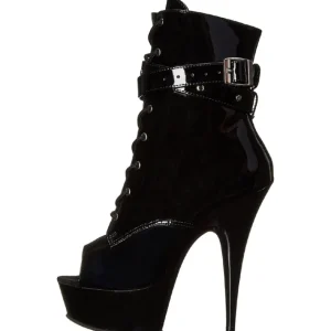 Noir Verni 15 cm DELIGHT-1033 Plateforme Bottines Bout Ouvert