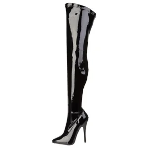 Noir Verni 15 cm DOMINA-3000 Bottes Cuissardes Talons Hauts