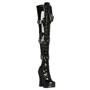 Noir Verni 13 cm ELECTRA-3028 Bottes Cuissardes Talons Hauts