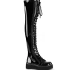 Noir Verni 5 cm EMILY-375 bottes cuissardes à lacets