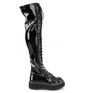 Noir Verni 5 cm EMILY-375 bottes cuissardes à lacets