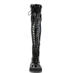 Noir Verni 5 cm EMILY-375 bottes cuissardes à lacets