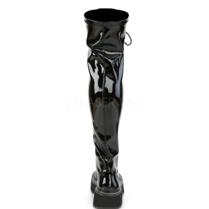 Noir Verni 5 cm EMILY-375 bottes cuissardes à lacets