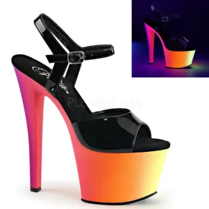 Noir Verni 18 cm RAINBOW-309UV Plateforme Neon Sandales Femmes