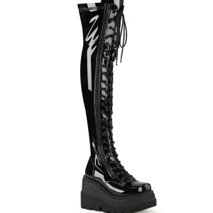 Noir Verni 11,5 cm SHAKER-374 bottes cuissardes à lacets