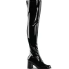 Noires bottes cuissardes vinyle - années 70 en - hippie disco gogo botte cuissarde à talon carré 7,5 cm