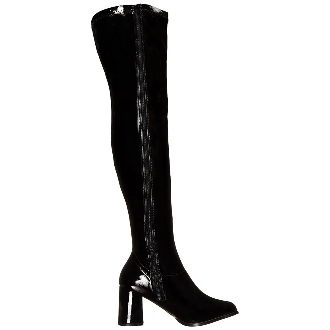 noires_bottes_cuissardes__1.webp Noires bottes cuissardes vinyle - années 70 en - hippie disco gogo botte cuissarde à talon carré 7,5 cm