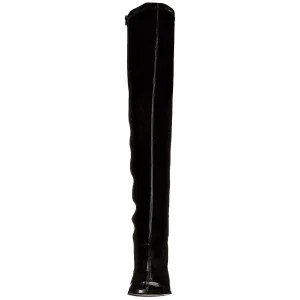 Noires bottes cuissardes vinyle - années 70 en - hippie disco gogo botte cuissarde à talon carré 7,5 cm
