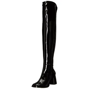 Noires bottes cuissardes vinyle - années 70 en - hippie disco gogo botte cuissarde à talon carré 7,5 cm