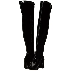 Noires bottes cuissardes vinyle - années 70 en - hippie disco gogo botte cuissarde à talon carré 7,5 cm