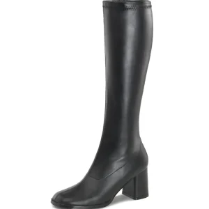 Noires bottes hautes vinyle - années 70 en - hippie disco gogo botte haute à talon carré 7,5 cm