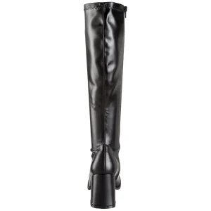 Noires bottes hautes vinyle - années 70 en - hippie disco gogo botte haute à talon carré 7,5 cm