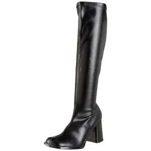 Noires bottes hautes vinyle - années 70 en - hippie disco gogo botte haute à talon carré 7,5 cm