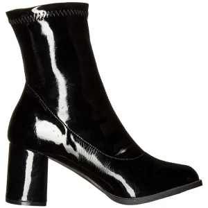 Noirs Verni 7,5 cm GOGO-150 bottines à talons épais stretch