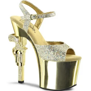 Or 18 cm Pleaser REVOLVER-709G Talons Aiguilles Chrome Plateforme