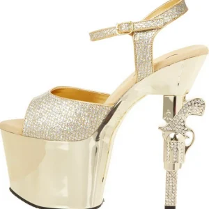 Or 18 cm Pleaser REVOLVER-709G Talons Aiguilles Chrome Plateforme