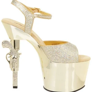 Or 18 cm Pleaser REVOLVER-709G Talons Aiguilles Chrome Plateforme